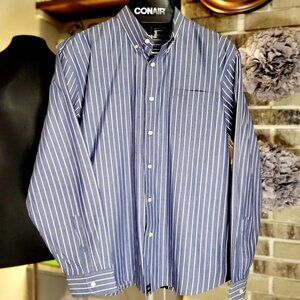 DOCKERS Estate Blue Striped L/S Button-Down Collar Classic Fit Men's Dress Shirt